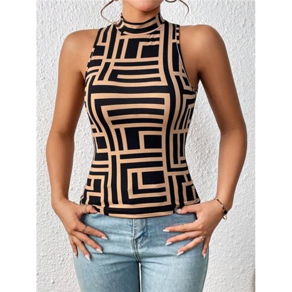 Variété Boutique Tops - Unity Geo Print Mock Neck Tank Top